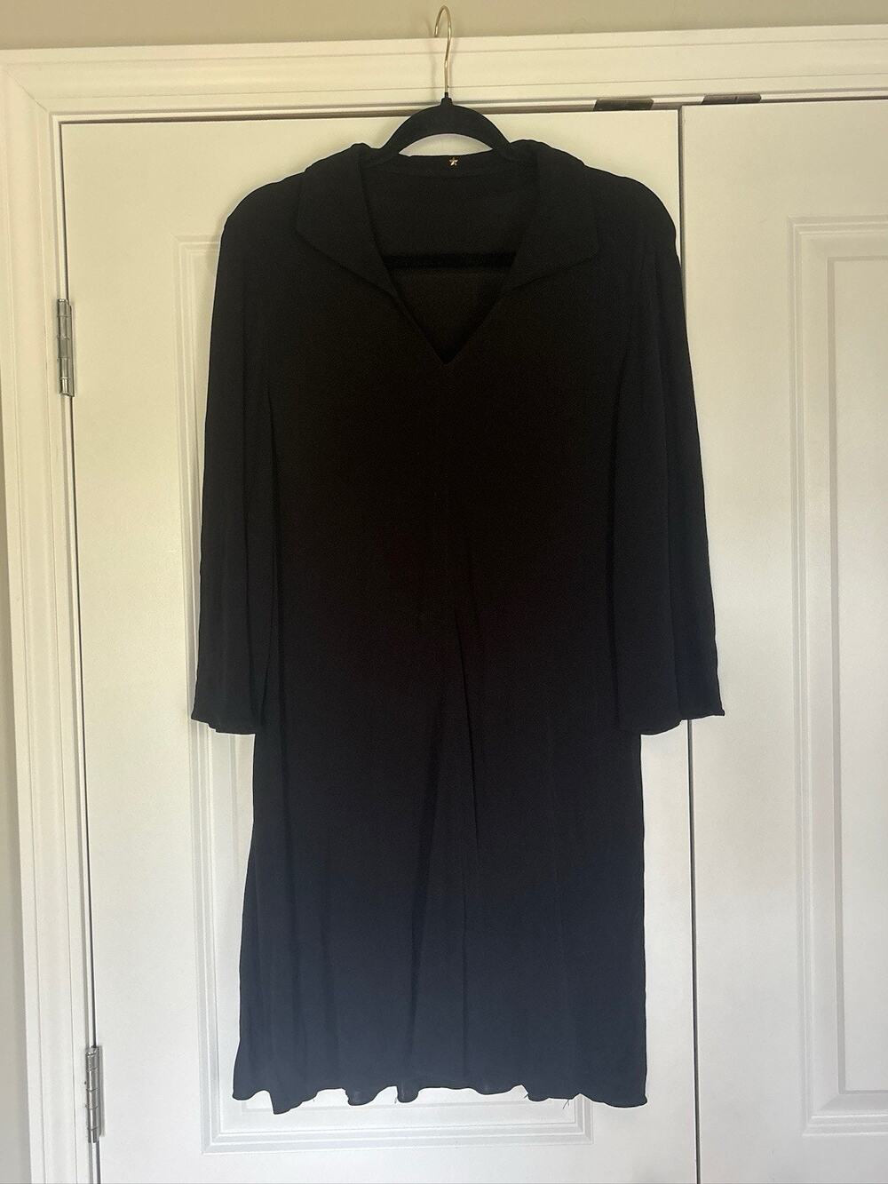 Peter Cohen Vintage Black Minimal Goth Long Sleeve Fit and Flare Dress Slinky L